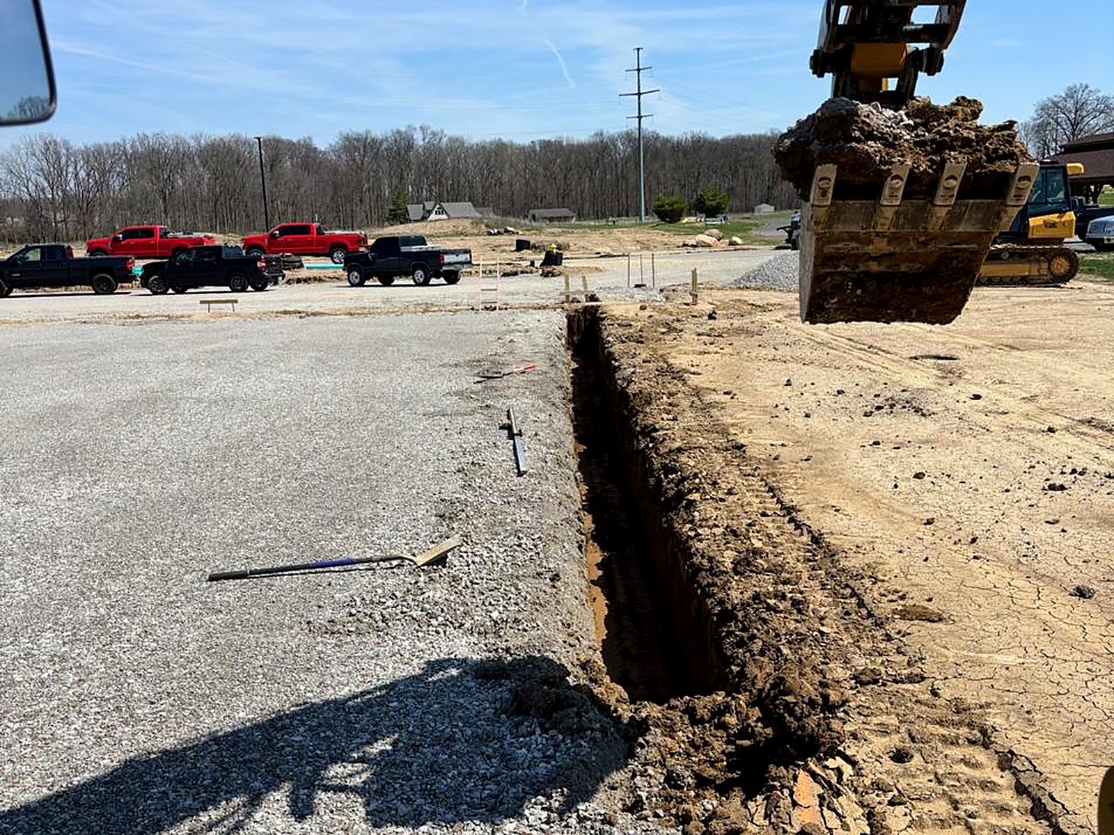 Storm sewer trench excavation on a commercial pad